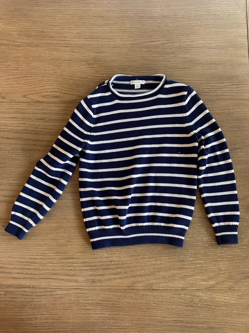 J.Crew Crewcuts Kids Navy White Striped Knit Sweater Size 6-7